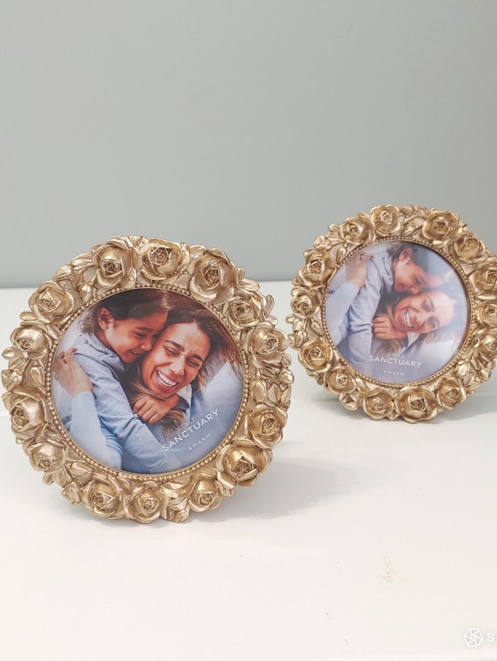 Style sanctuary ornate gold rose 2 round photo frame shabby elegant home decor